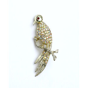 Vintage AB Aurora Borealis Rhinestone Parrot Large Bird Brooch Pin